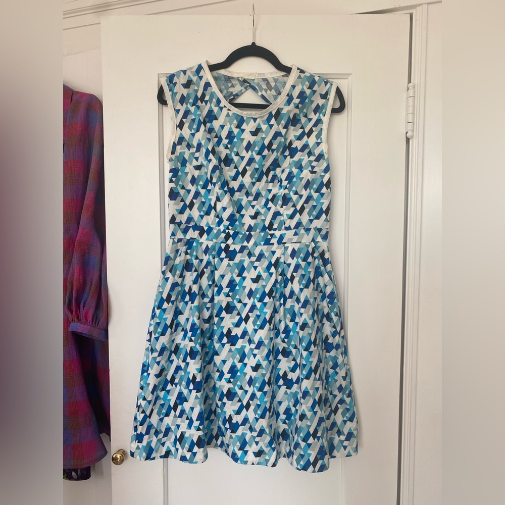 Blue and white open back dress
